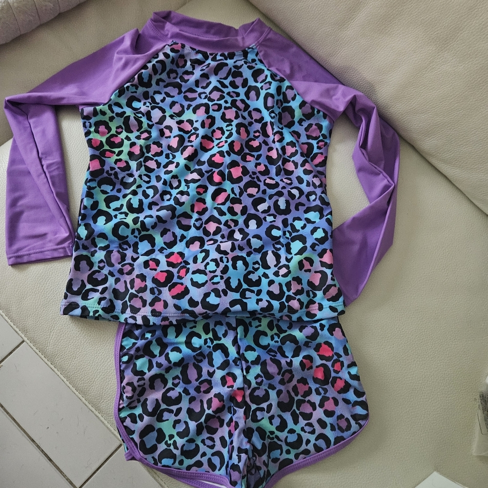 Girl's Leopard Print Rash Guard Swim Set